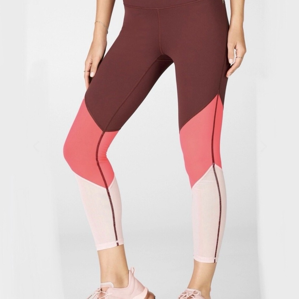 Fabletics Colorblock High-Rise Cropped Leggings - Brown & Pink Tones